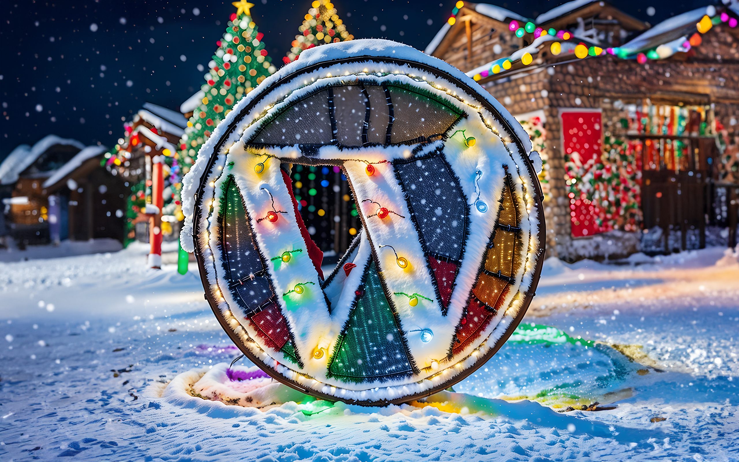 Christmas winter WordPress Wallpaper HD, 4k, 
WordPress logo Christmas market, colourful lights