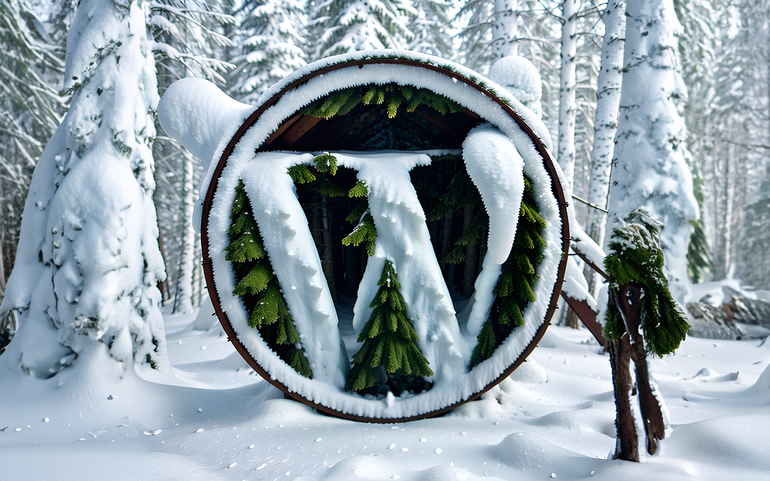 winter WordPress Wallpaper HD, 4k, 
WordPress logo snowy forest