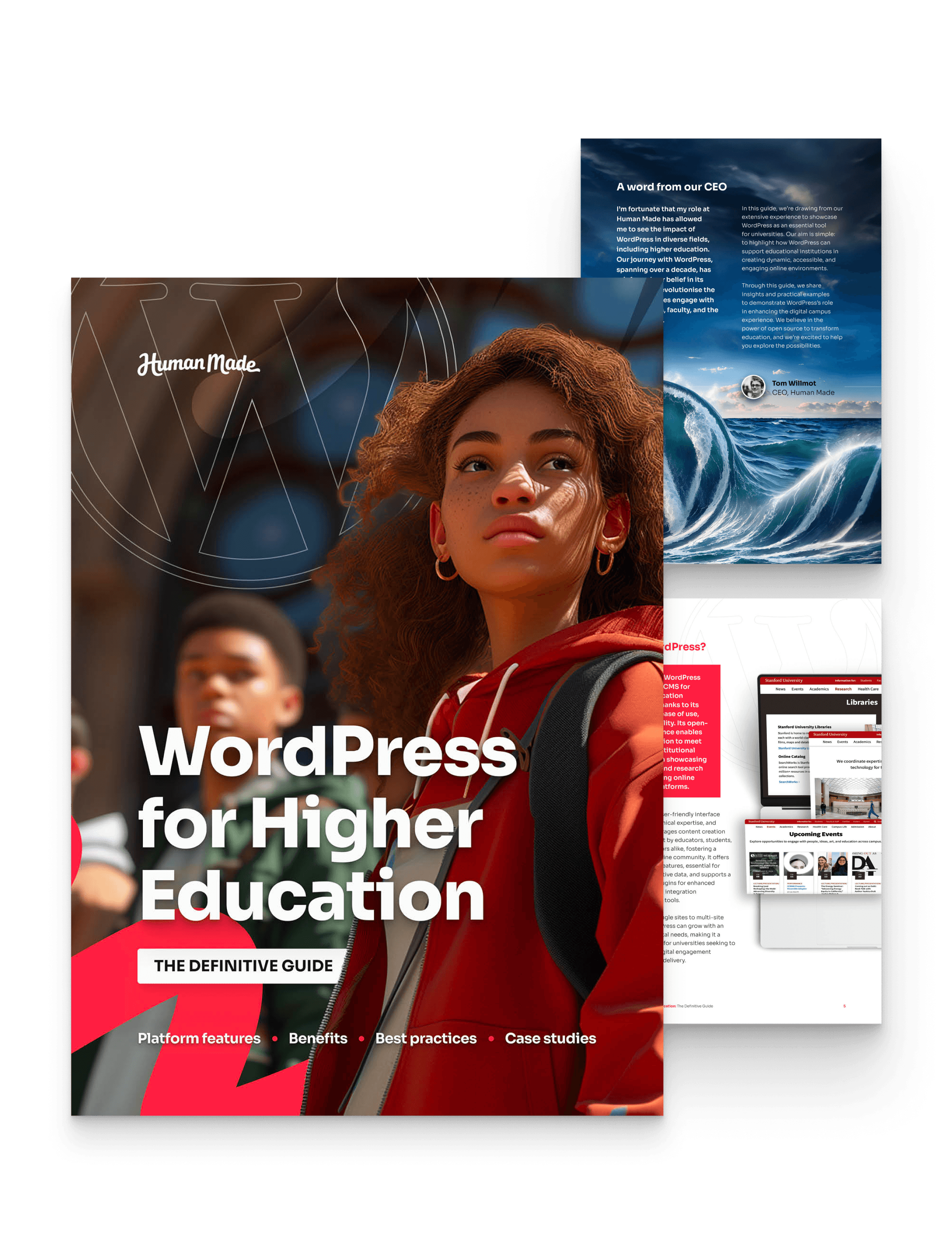 Front cover and preview of pages from WordPress for Higher Ed: The Definitive Guide