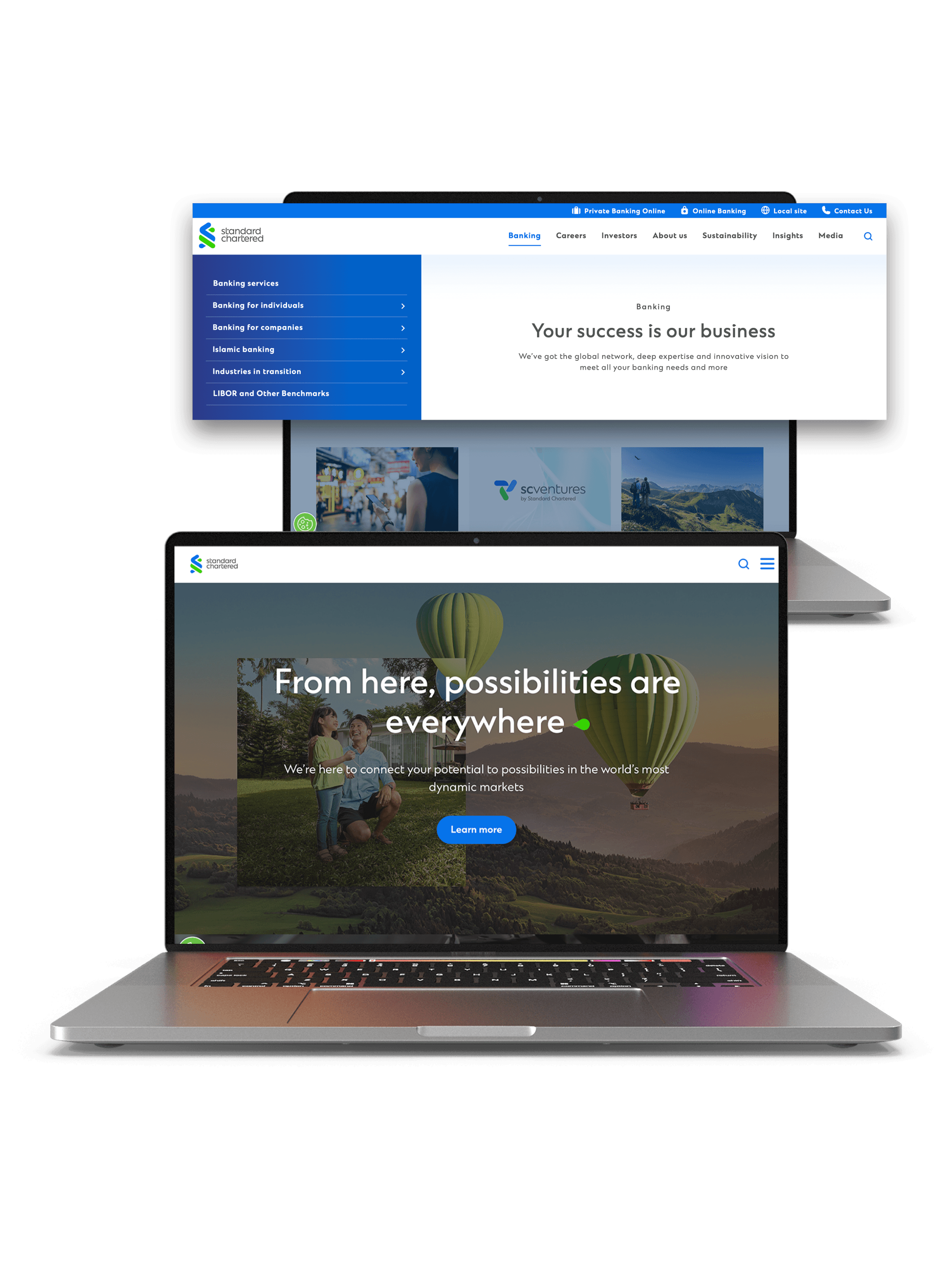 Standard Chartered website preview on a laptop screen 