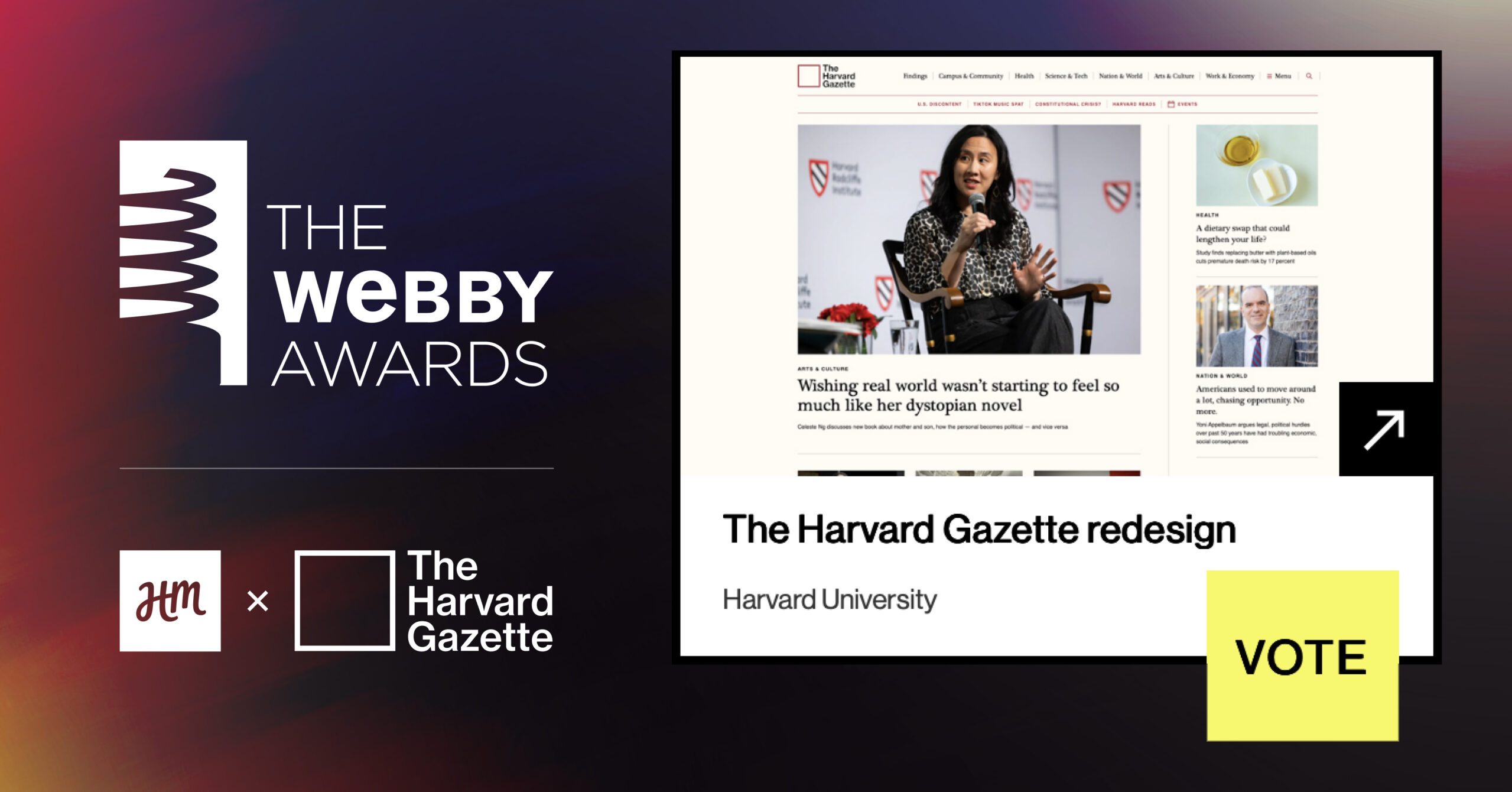 The Harvard Gazette nominated for a 2025 Webby Award