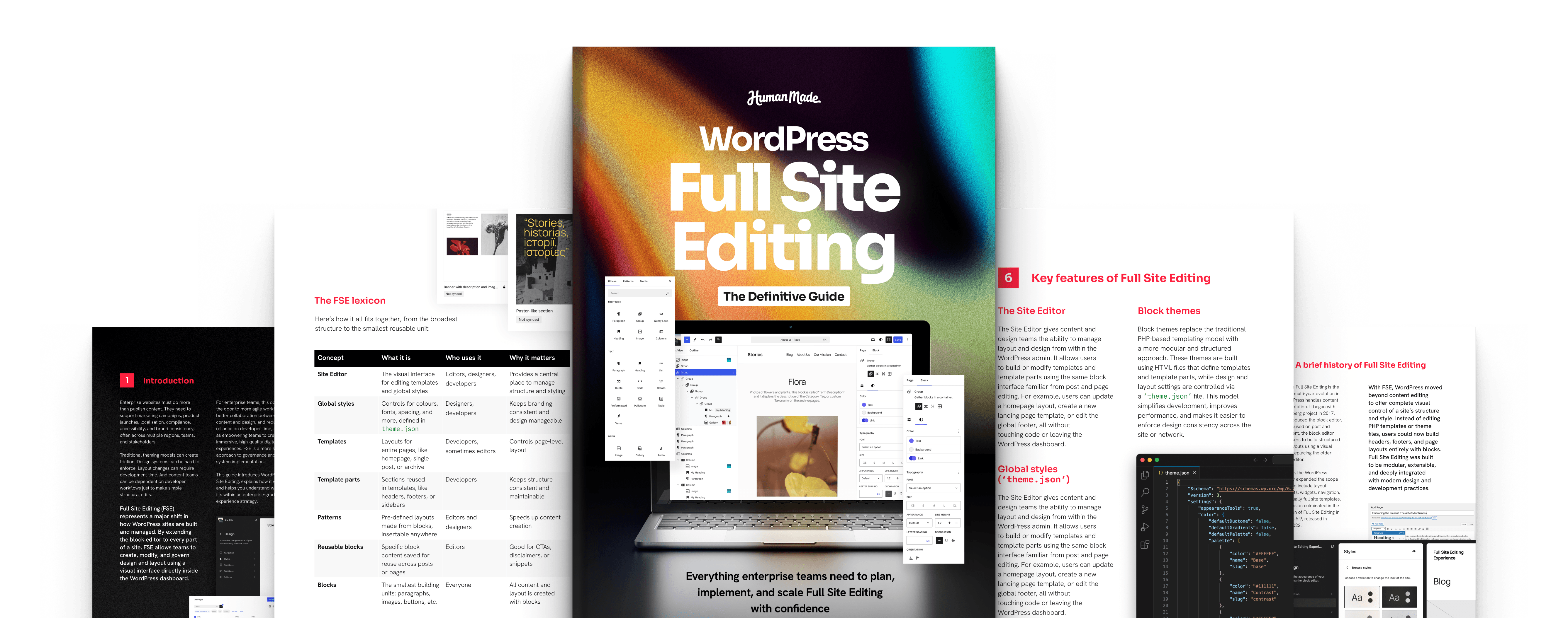 Front cover and interior pages of the WordPress Full Site Editing guide