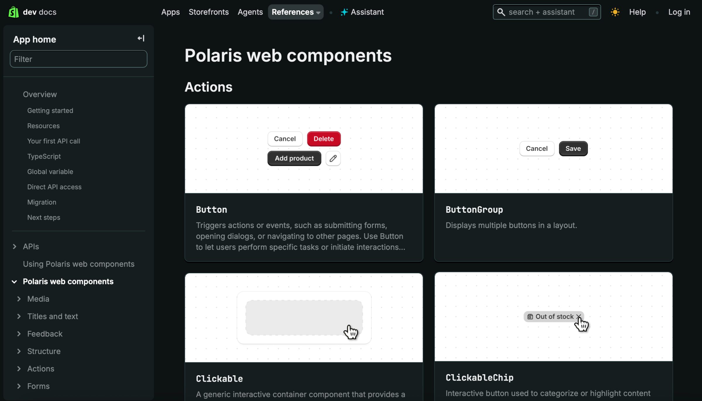 User interface of Shopify's Polaris accessible design system