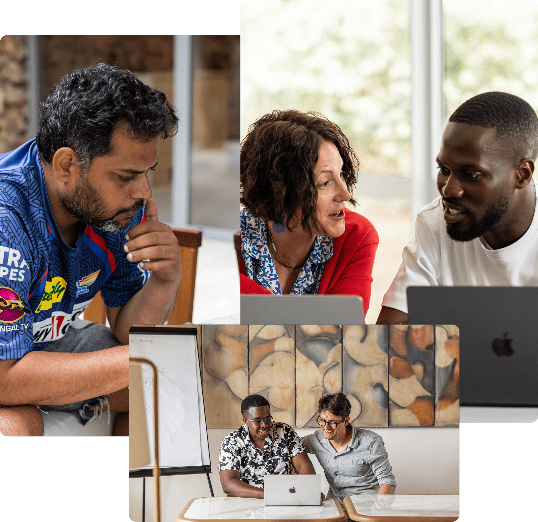 A selection of three images of the Human Made team collaborating and working. 