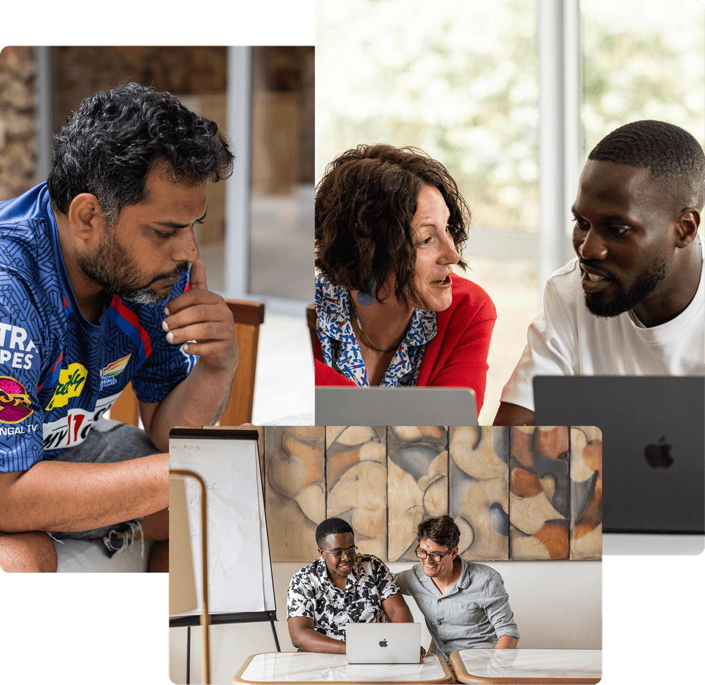 A selection of three images of the Human Made team collaborating and working.