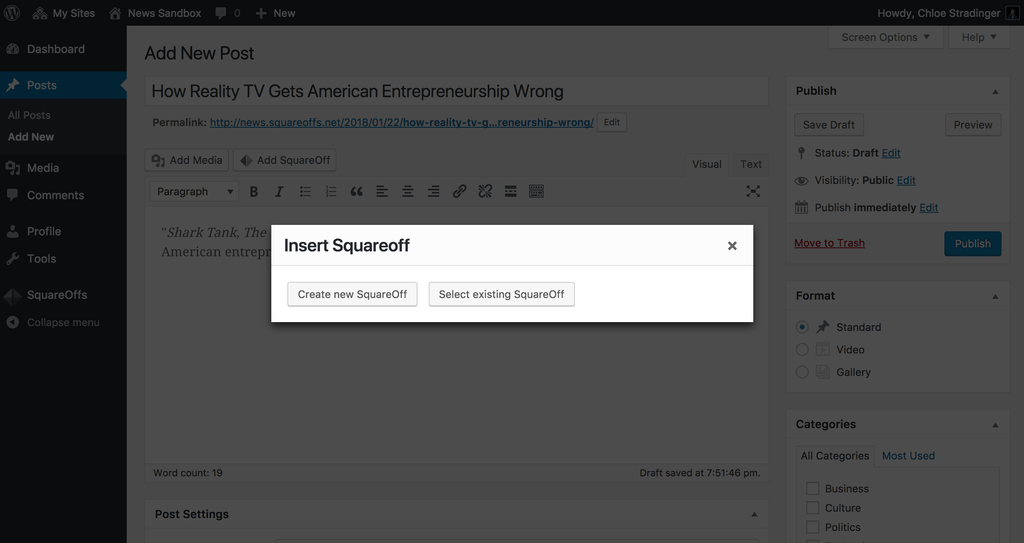 Adding a SquareOffs to a post