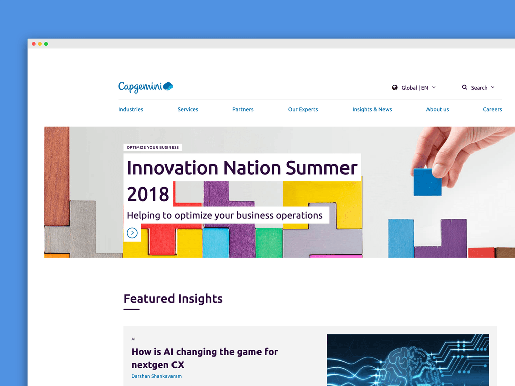 Capgemini homepage after redesign