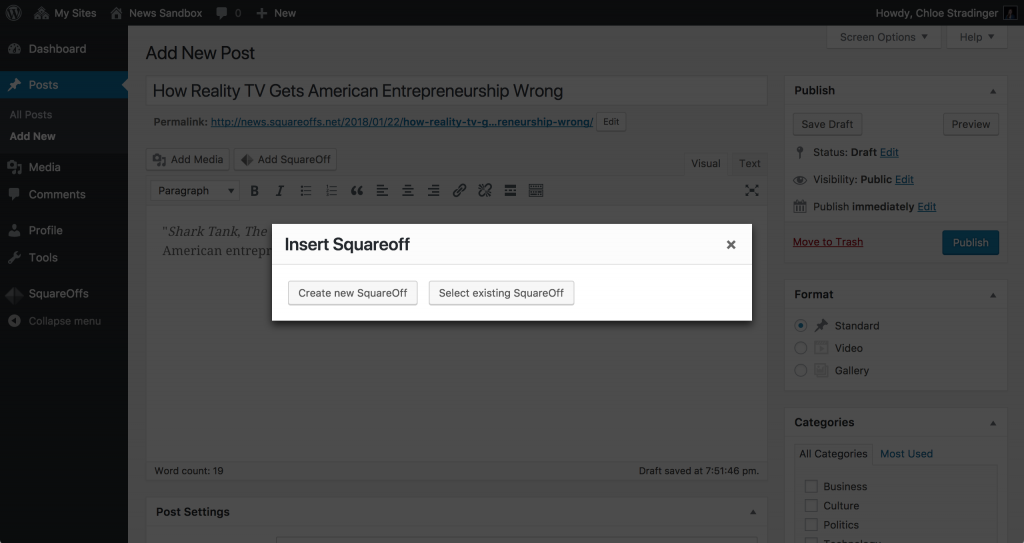 Adding a SquareOffs to a post